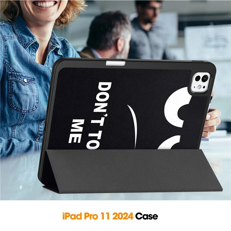For iPad Pro 11 (2024) Case Pattern Printing PU Leather Tri-fold Stand Cover with Pen Slot