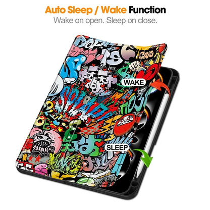 For iPad Pro 11 (2024) Case Pattern Printing PU Leather Tri-fold Stand Cover with Pen Slot