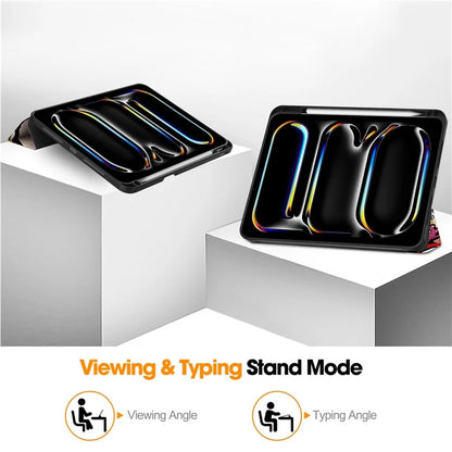 For iPad Pro 11 (2024) Case Pattern Printing PU Leather Tri-fold Stand Cover with Pen Slot