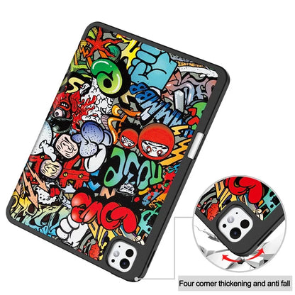 For iPad Pro 11 (2024) Case Pattern Printing PU Leather Tri-fold Stand Cover with Pen Slot