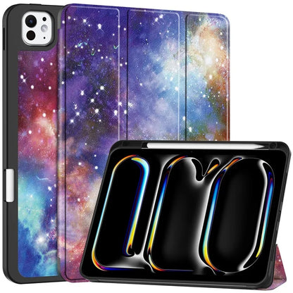 For iPad Pro 11 (2024) Case Pattern Printing PU Leather Tri-fold Stand Cover with Pen Slot