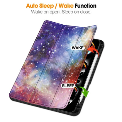 For iPad Pro 11 (2024) Case Pattern Printing PU Leather Tri-fold Stand Cover with Pen Slot