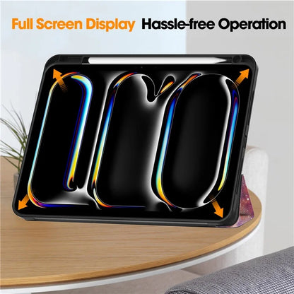 For iPad Pro 11 (2024) Case Pattern Printing PU Leather Tri-fold Stand Cover with Pen Slot