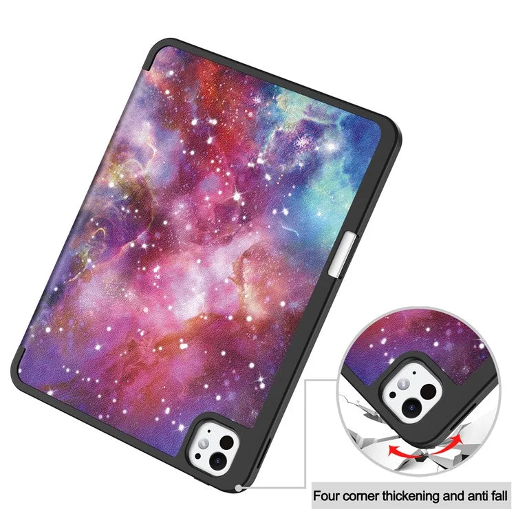 For iPad Pro 11 (2024) Case Pattern Printing PU Leather Tri-fold Stand Cover with Pen Slot