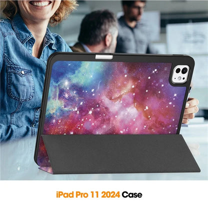 For iPad Pro 11 (2024) Case Pattern Printing PU Leather Tri-fold Stand Cover with Pen Slot
