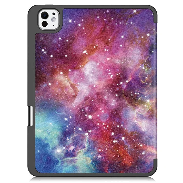 For iPad Pro 11 (2024) Case Pattern Printing PU Leather Tri-fold Stand Cover with Pen Slot