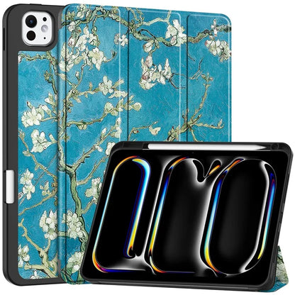 For iPad Pro 11 (2024) Case Pattern Printing PU Leather Tri-fold Stand Cover with Pen Slot