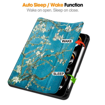 For iPad Pro 11 (2024) Case Pattern Printing PU Leather Tri-fold Stand Cover with Pen Slot
