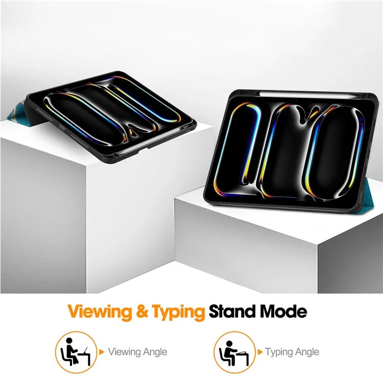 For iPad Pro 11 (2024) Case Pattern Printing PU Leather Tri-fold Stand Cover with Pen Slot