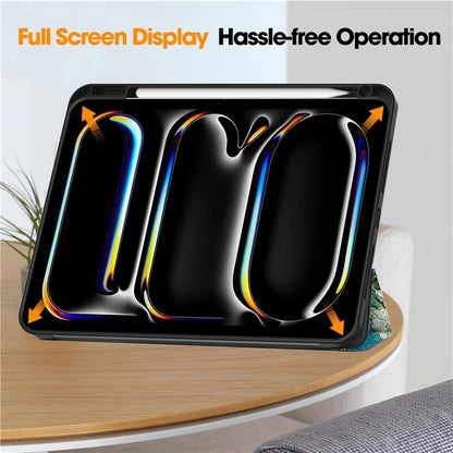 For iPad Pro 11 (2024) Case Pattern Printing PU Leather Tri-fold Stand Cover with Pen Slot