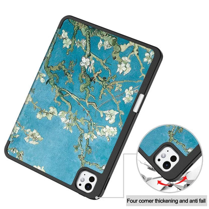 For iPad Pro 11 (2024) Case Pattern Printing PU Leather Tri-fold Stand Cover with Pen Slot
