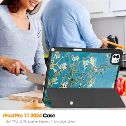 For iPad Pro 11 (2024) Case Pattern Printing PU Leather Tri-fold Stand Cover with Pen Slot