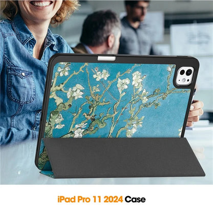 For iPad Pro 11 (2024) Case Pattern Printing PU Leather Tri-fold Stand Cover with Pen Slot