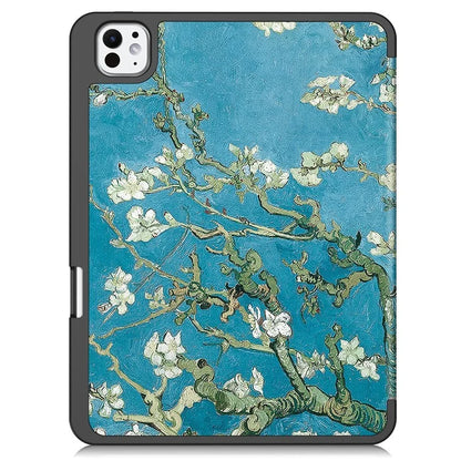 For iPad Pro 11 (2024) Case Pattern Printing PU Leather Tri-fold Stand Cover with Pen Slot