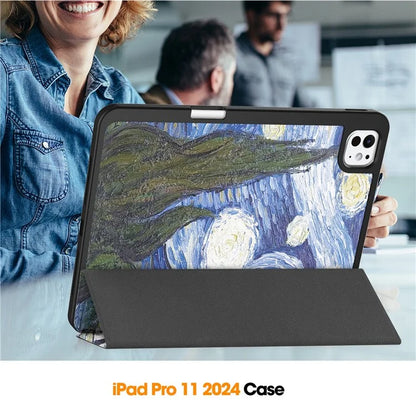 For iPad Pro 11 (2024) Case Pattern Printing PU Leather Tri-fold Stand Cover with Pen Slot