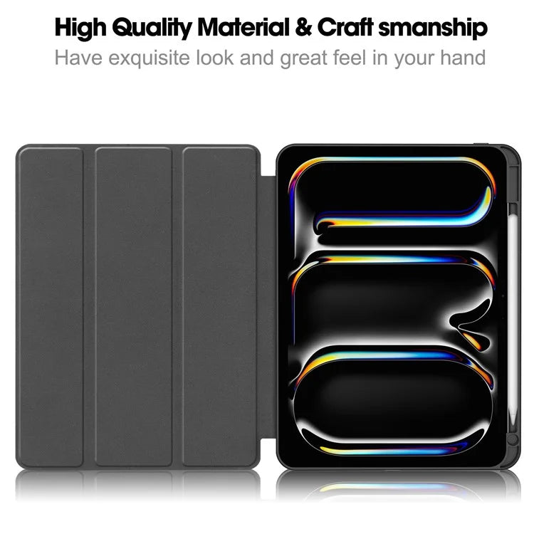 For iPad Pro 11 (2024) Leather Case Drop-proof Tri-fold Stand Tablet Cover with Pen Slotish Green