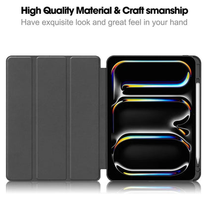 For iPad Pro 11 (2024) Leather Case Drop-proof Tri-fold Stand Tablet Cover with Pen Slotish Green