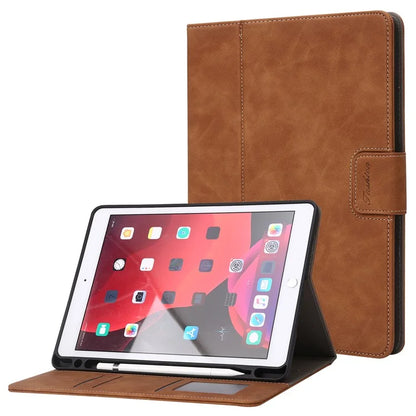 For iPad 10.2 (2021)  /  (2019)  /  (2020)  /  Air 10.5 inch (2019) Case Wallet Calf Texture Tablet Cover with Pens Slot