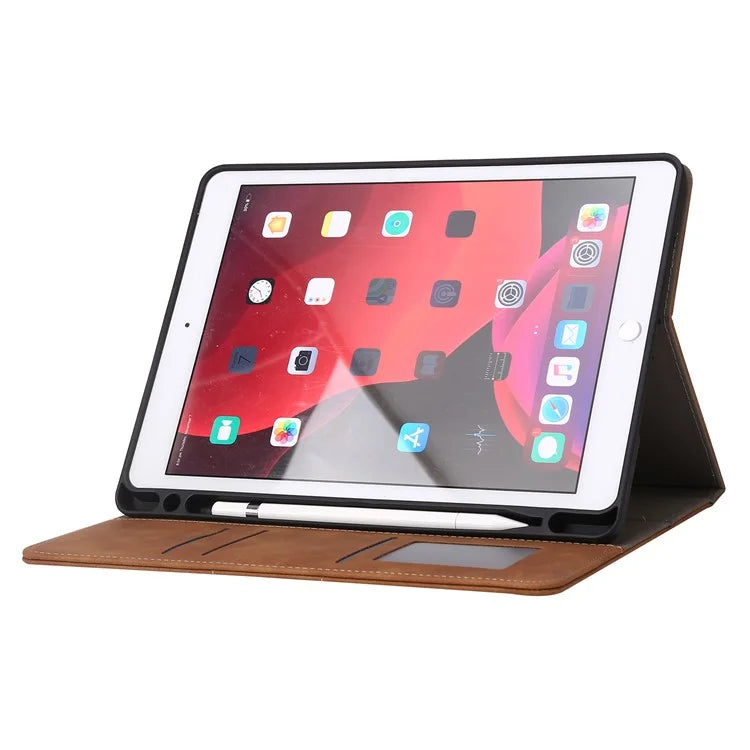 For iPad 10.2 (2021)  /  (2019)  /  (2020)  /  Air 10.5 inch (2019) Case Wallet Calf Texture Tablet Cover with Pens Slot