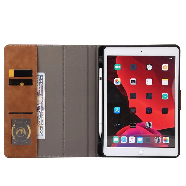 For iPad 10.2 (2021)  /  (2019)  /  (2020)  /  Air 10.5 inch (2019) Case Wallet Calf Texture Tablet Cover with Pens Slot