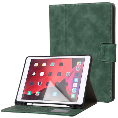 For iPad 10.2 (2021)  /  (2019)  /  (2020)  /  Air 10.5 inch (2019) Case Wallet Calf Texture Tablet Cover with Pens Slot