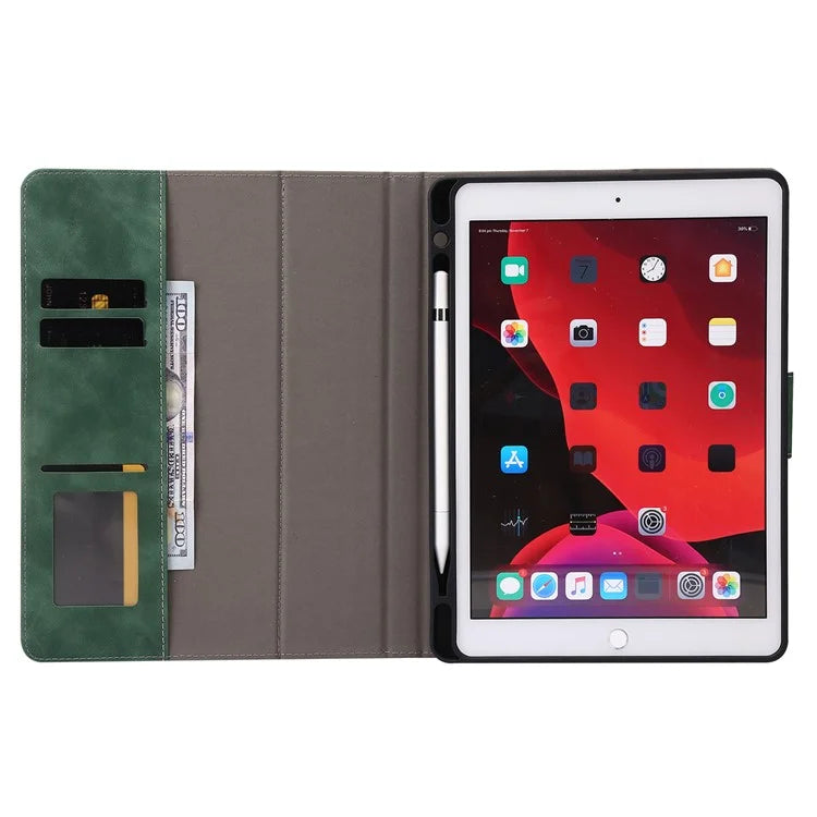For iPad 10.2 (2021)  /  (2019)  /  (2020)  /  Air 10.5 inch (2019) Case Wallet Calf Texture Tablet Cover with Pens Slot