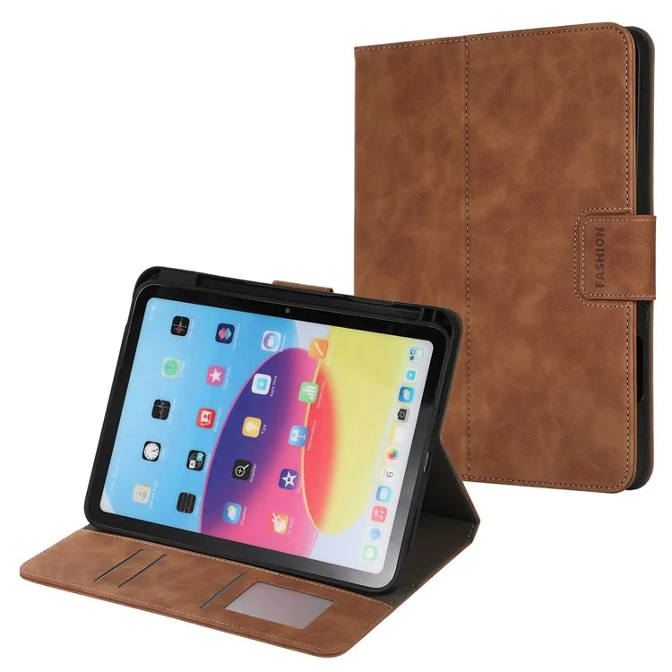 For iPad 10.9 (2022) Case Leather Flip Wallet Tablet Cover with Pens Slot