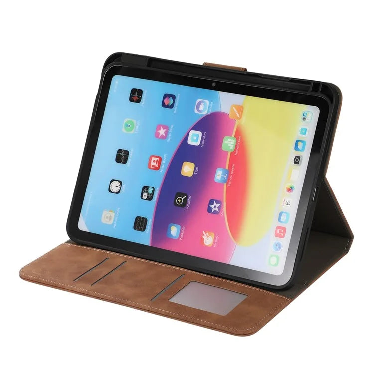 For iPad 10.9 (2022) Case Leather Flip Wallet Tablet Cover with Pens Slot