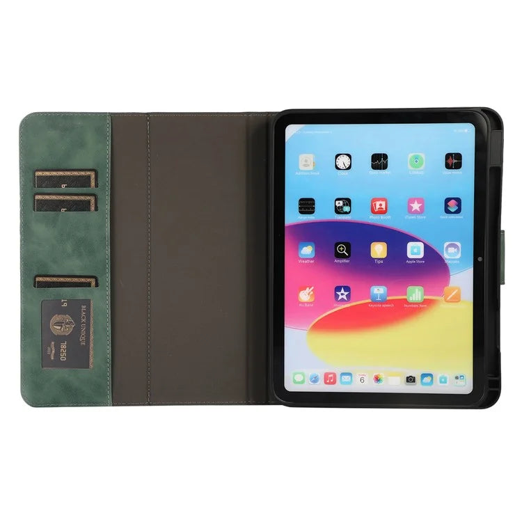 For iPad 10.9 (2022) Case Leather Flip Wallet Tablet Cover with Pens Slot