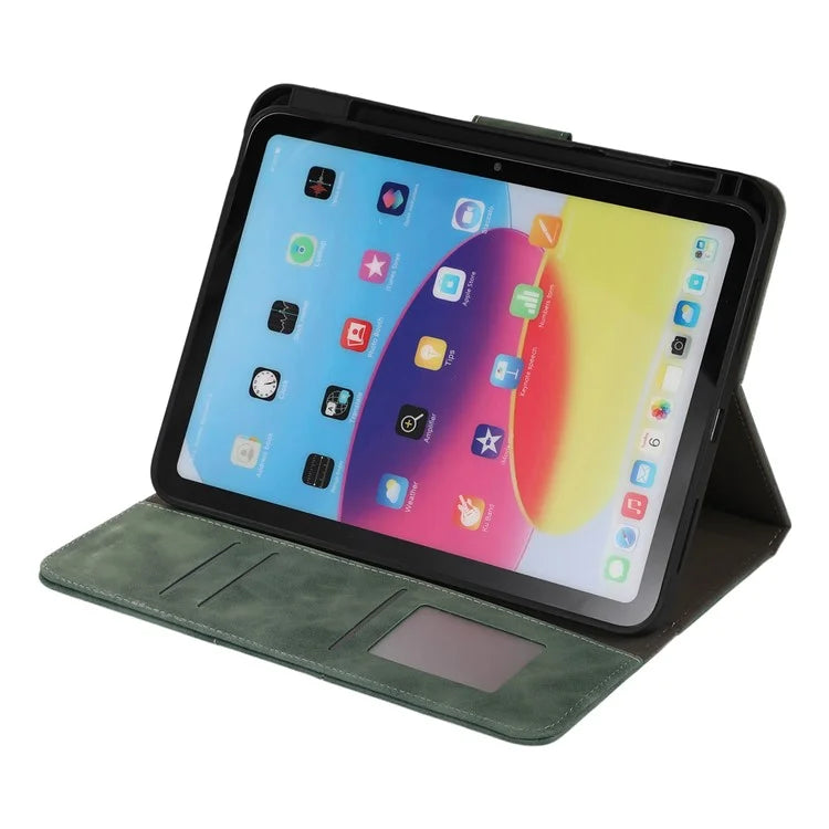 For iPad 10.9 (2022) Case Leather Flip Wallet Tablet Cover with Pens Slot