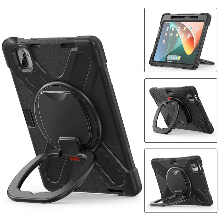 For Xiaomi Pad 5 Case Rugged Corner Protection PC+Silicone Tablet Cover with Rotating Kickstand