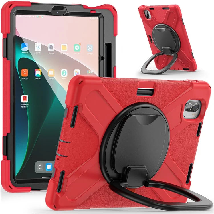 For Xiaomi Pad 5 Case Rugged Corner Protection PC+Silicone Tablet Cover with Rotating Kickstand