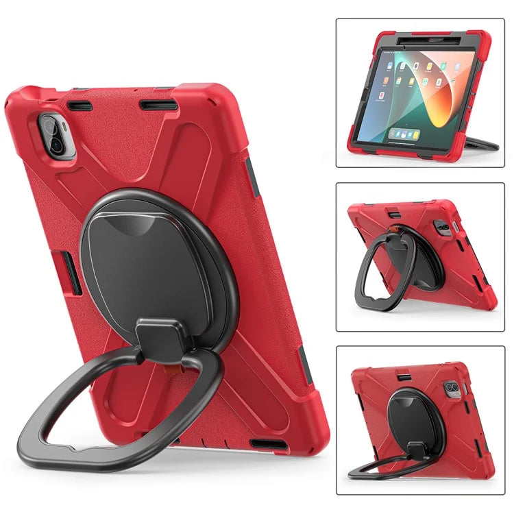 For Xiaomi Pad 5 Case Rugged Corner Protection PC+Silicone Tablet Cover with Rotating Kickstand