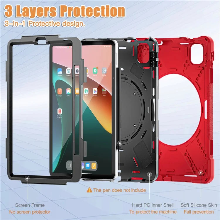 For Xiaomi Pad 5 Case Rugged Corner Protection PC+Silicone Tablet Cover with Rotating Kickstand
