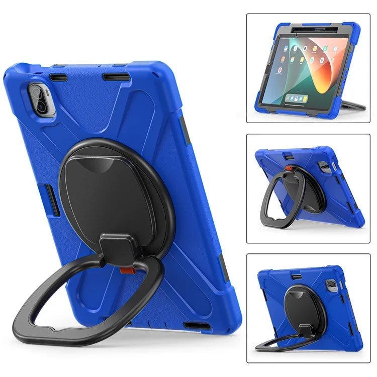 For Xiaomi Pad 5 Case Rugged Corner Protection PC+Silicone Tablet Cover with Rotating Kickstand