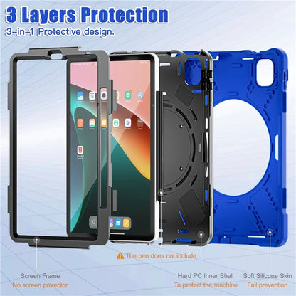 For Xiaomi Pad 5 Case Rugged Corner Protection PC+Silicone Tablet Cover with Rotating Kickstand