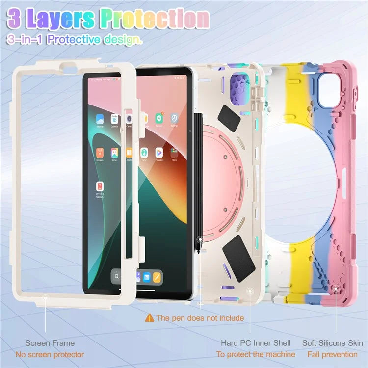 For Xiaomi Pad 5 Case Rugged Corner Protection PC+Silicone Tablet Cover with Rotating Kickstand