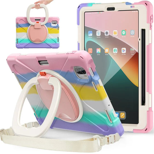 For Xiaomi Pad 5 Case PC+Silicone Shockproof Tablet Cover with Rotating Kickstand / Shoulder Strap