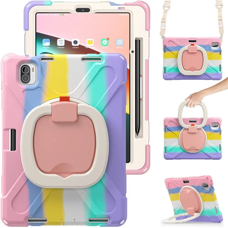 For Xiaomi Pad 5 Case PC+Silicone Shockproof Tablet Cover with Rotating Kickstand / Shoulder Strap