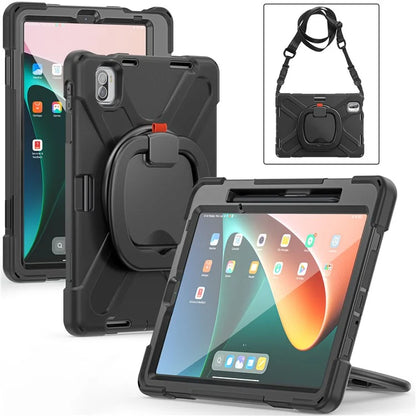 For Xiaomi Pad 5 Case PC+Silicone Shockproof Tablet Cover with Rotating Kickstand / Shoulder Strap