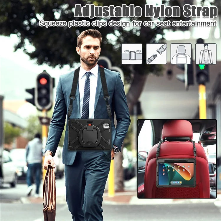 For Xiaomi Pad 5 Case PC+Silicone Shockproof Tablet Cover with Rotating Kickstand / Shoulder Strap