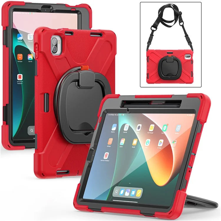 For Xiaomi Pad 5 Case PC+Silicone Shockproof Tablet Cover with Rotating Kickstand / Shoulder Strap