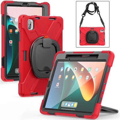 For Xiaomi Pad 5 Case PC+Silicone Shockproof Tablet Cover with Rotating Kickstand / Shoulder Strap