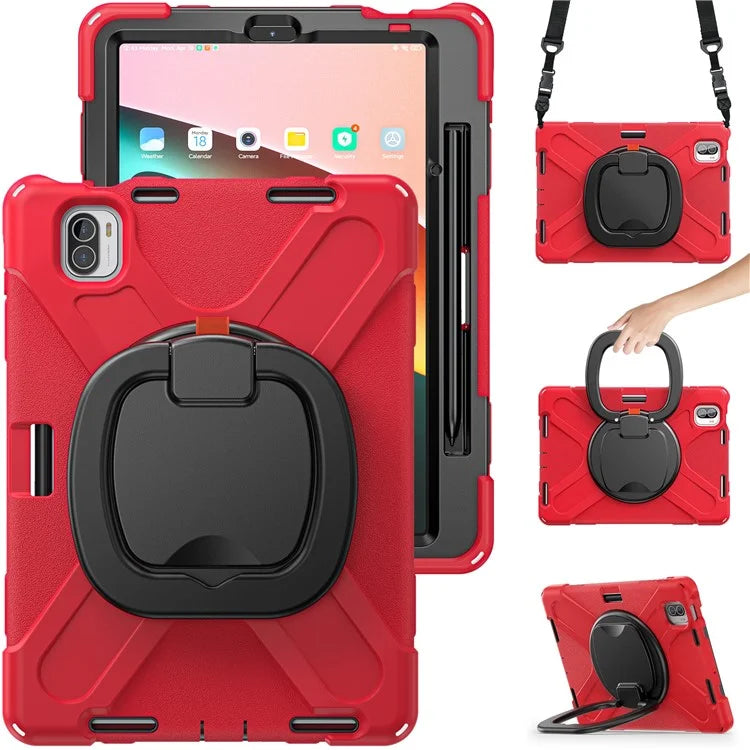 For Xiaomi Pad 5 Case PC+Silicone Shockproof Tablet Cover with Rotating Kickstand / Shoulder Strap
