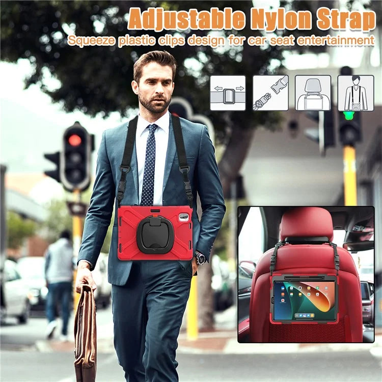 For Xiaomi Pad 5 Case PC+Silicone Shockproof Tablet Cover with Rotating Kickstand / Shoulder Strap