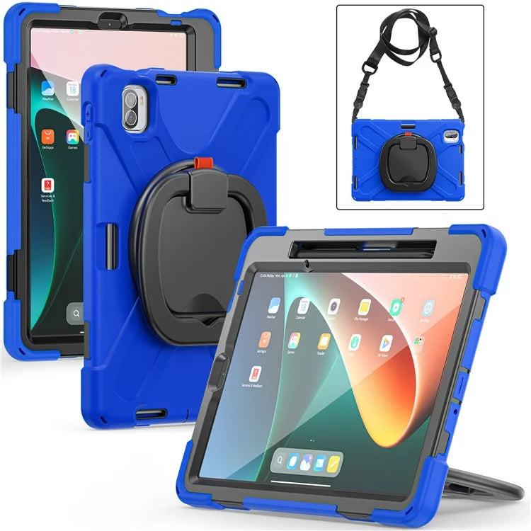 For Xiaomi Pad 5 Case PC+Silicone Shockproof Tablet Cover with Rotating Kickstand / Shoulder Strap