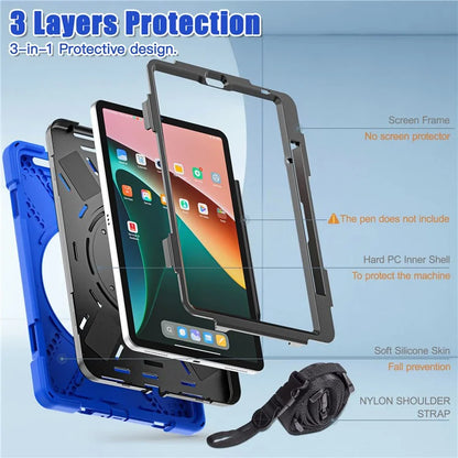 For Xiaomi Pad 5 Case PC+Silicone Shockproof Tablet Cover with Rotating Kickstand / Shoulder Strap