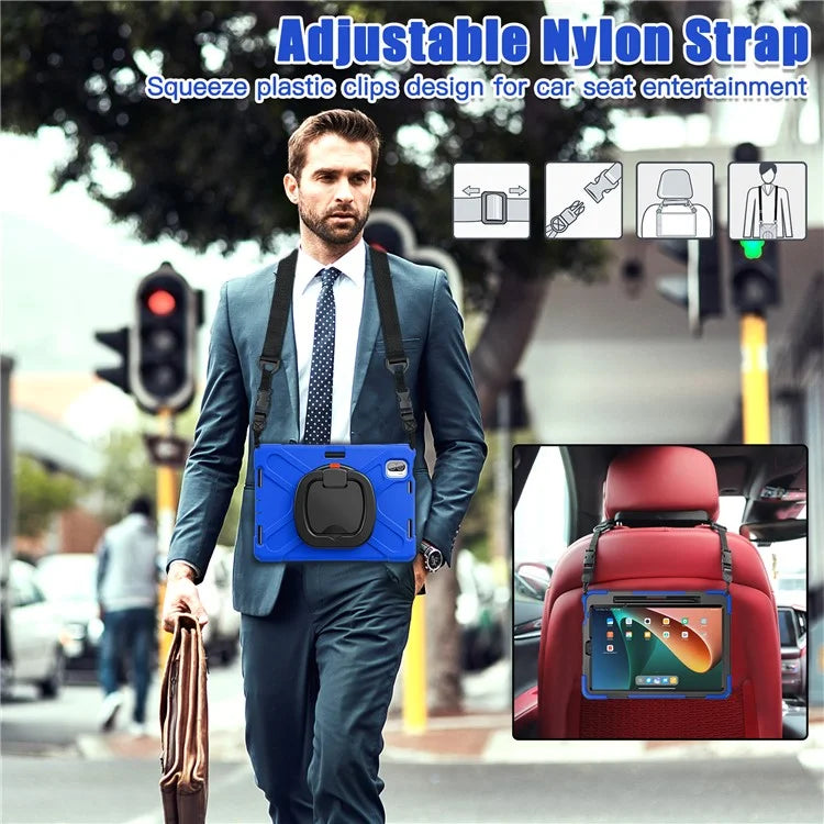 For Xiaomi Pad 5 Case PC+Silicone Shockproof Tablet Cover with Rotating Kickstand / Shoulder Strap