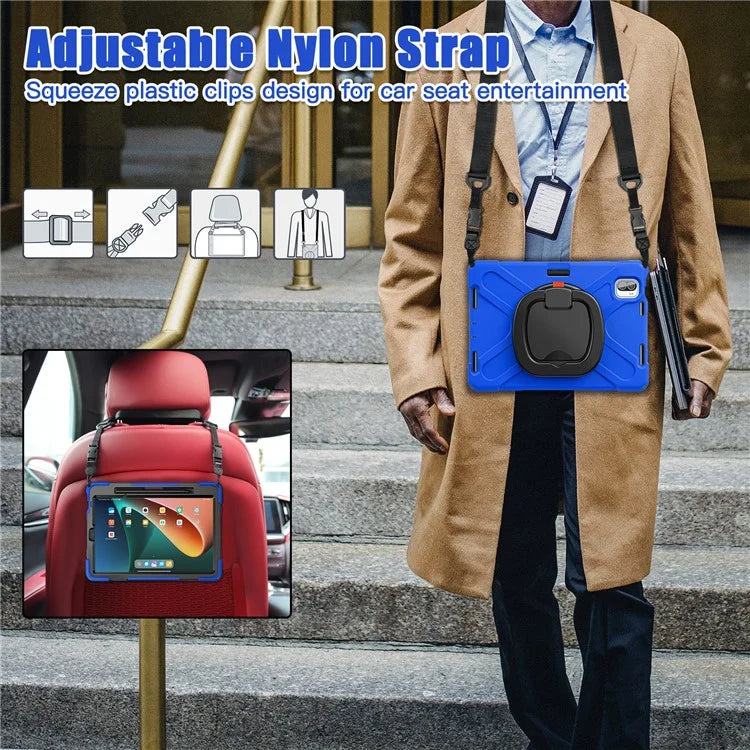 For Xiaomi Pad 5 Case PC+Silicone Shockproof Tablet Cover with Rotating Kickstand / Shoulder Strap