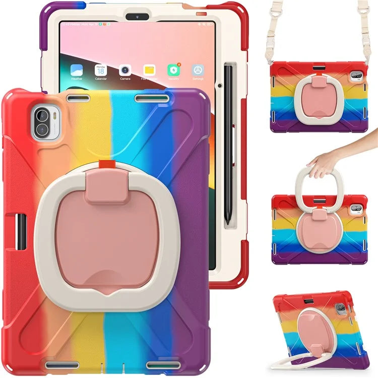 For Xiaomi Pad 5 Case PC+Silicone Shockproof Tablet Cover with Rotating Kickstand / Shoulder Strap